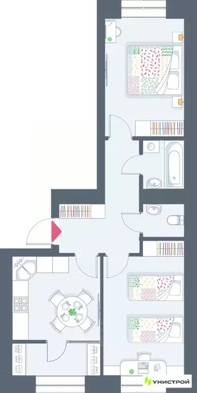 2-к кв. Татарстан, Казань ул. Азата Аббасова, 16 (53.73 м) - Фото 1
