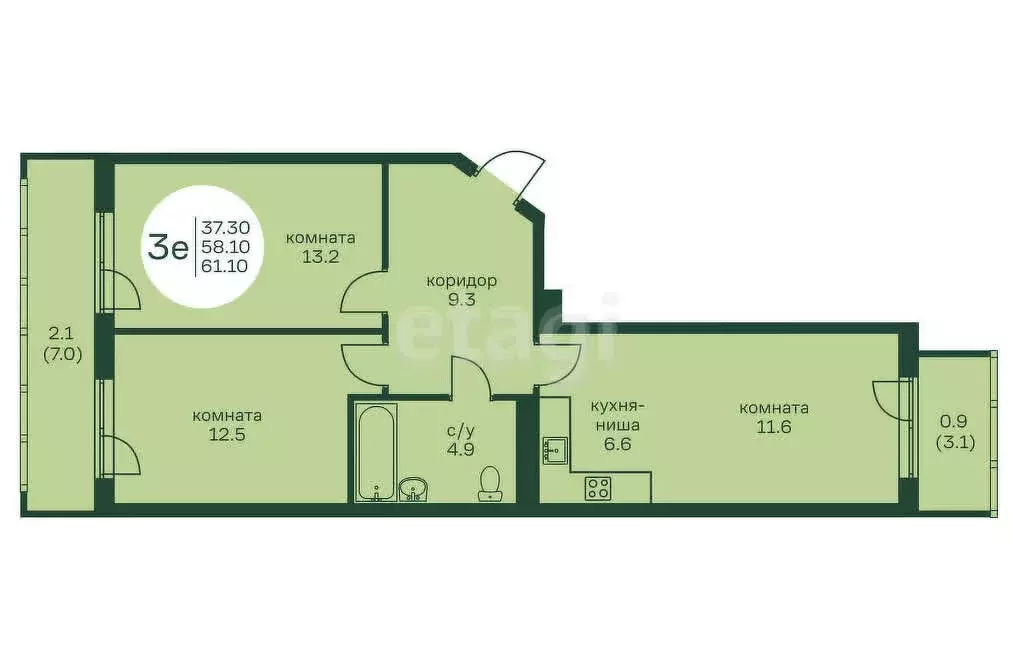 3-комнатная квартира: Пермь, жилой район Нижняя Курья, микрорайон ... - Фото 1