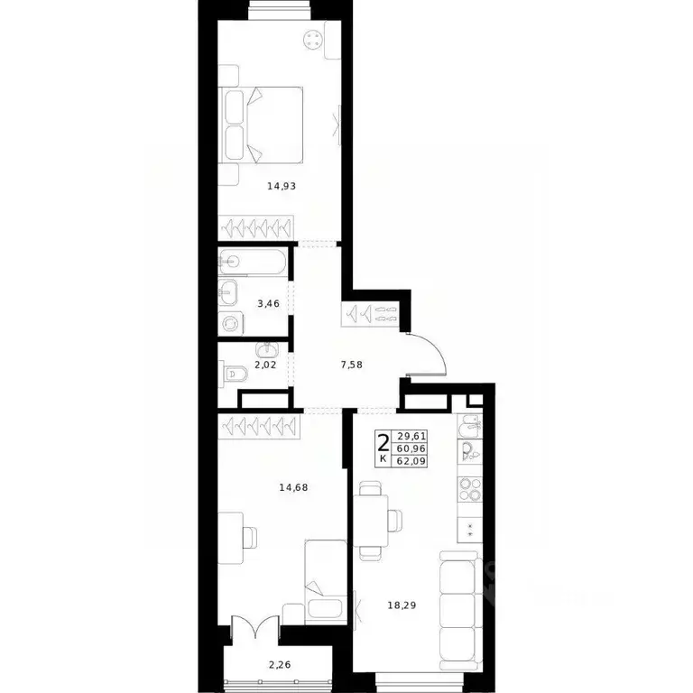 2-к кв. Нижегородская область, Нижний Новгород Ленгородок мкр, Мед ... - Фото 1