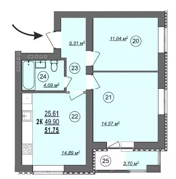 Продаётся 2-к квартира, 51.8 м - Фото 0