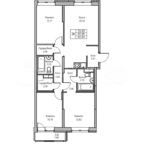 3-к. квартира, 81м, 2/23эт. - Фото 1