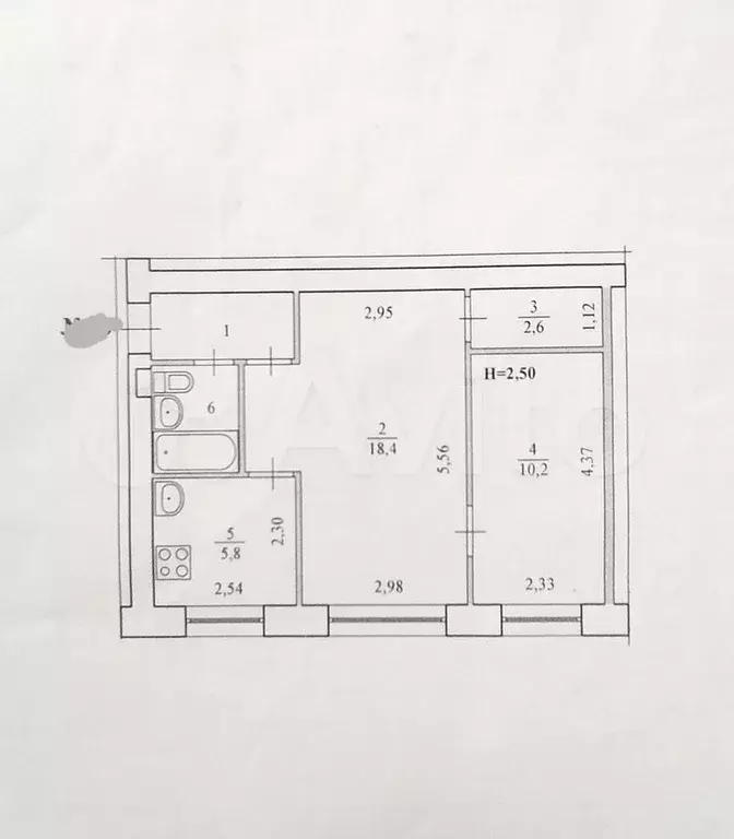 1-к. квартира, 43 м, 2/5 эт. - Фото 0