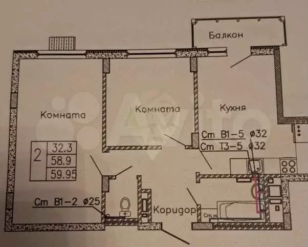 2-к. квартира, 60 м, 1/17 эт. - Фото 0