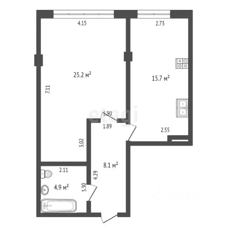 1-к кв. Севастополь ул. Сенявина, 5 (53.9 м) - Фото 2