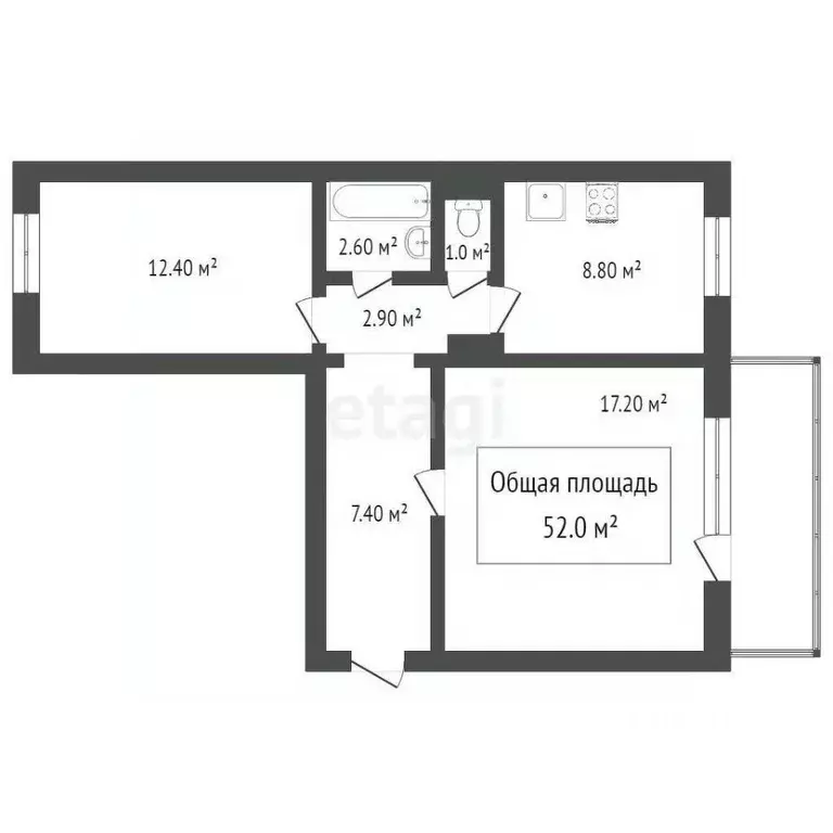 2-к кв. Кемеровская область, Прокопьевск ул. Гайдара, 48 (51.4 м) - Фото 1