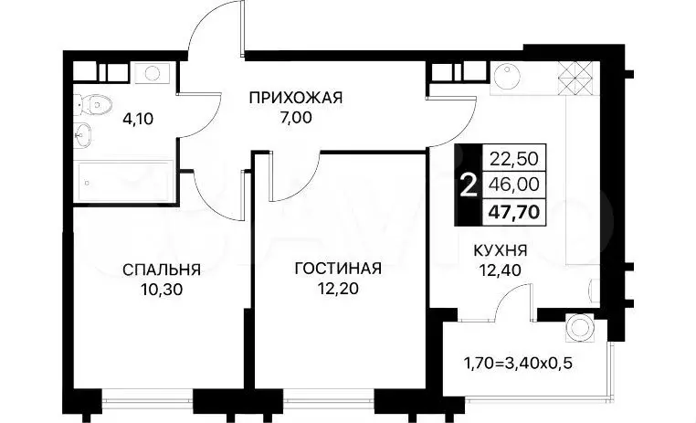 2-к. квартира, 50 м, 4/7 эт. - Фото 0