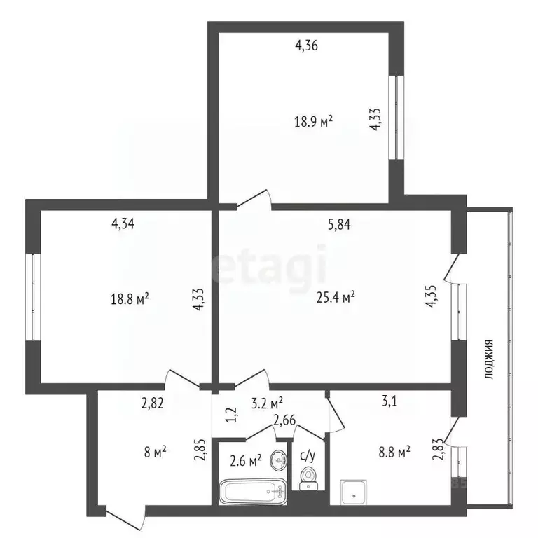 3-к кв. Красноярский край, Красноярск Первомайский мкр,  (86.7 м) - Фото 2