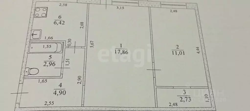 2-к кв. Ульяновская область, Ульяновск просп. Гая, 55 (45.7 м) - Фото 2