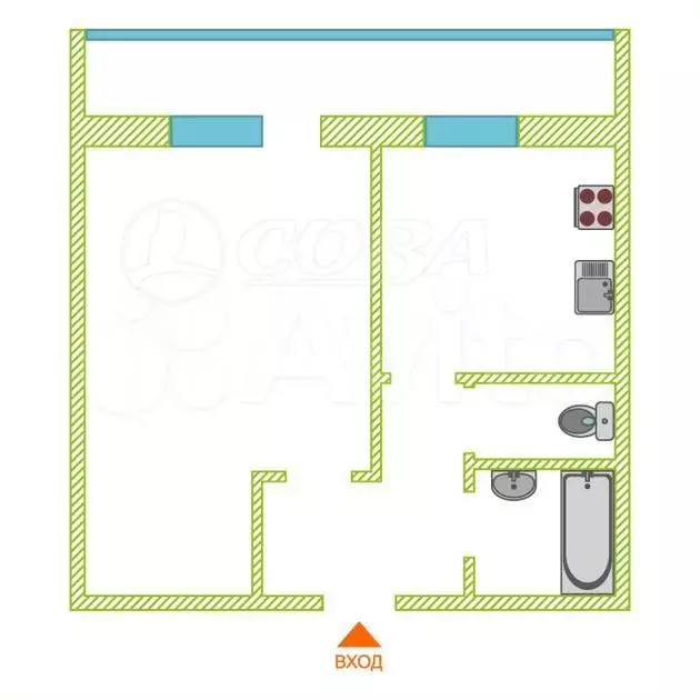 1-к. квартира, 38,7 м, 9/9 эт. - Фото 0