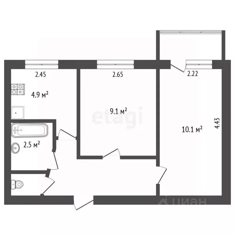 2-к кв. Севастополь ул. Инкерманская, 1 (34.2 м) - Фото 1