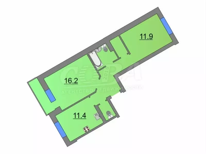 2-комнатная квартира: Тобольск, микрорайон 7А, 23Б (57 м) - Фото 2