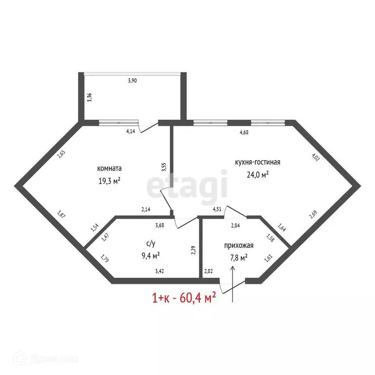 Продаётся 1-к квартира, 60.4 м - Фото 0