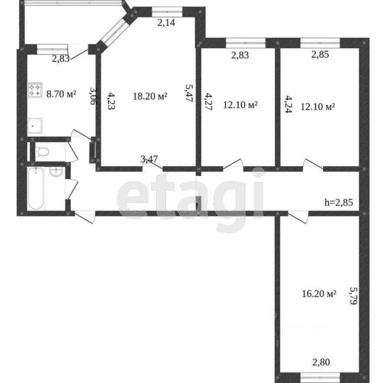 4-к кв. Ханты-Мансийский АО, Сургут Югорская ул., 13 (88.3 м) - Фото 1