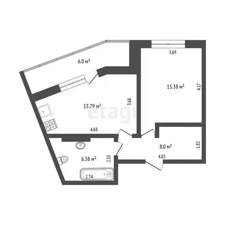 1-к кв. Тюменская область, Тюмень ул. Новоселов, 113 (46.2 м) - Фото 0