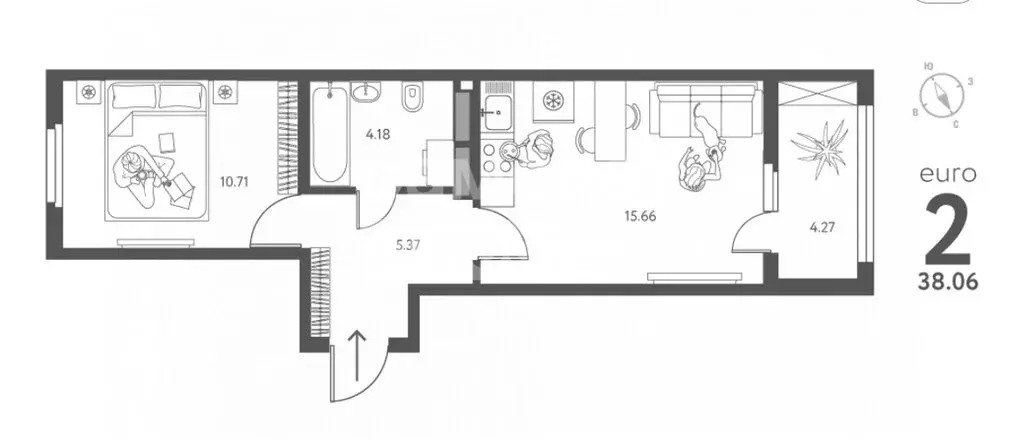 2-комнатная квартира: Липецк, улица Перова, 2Д (38.06 м) - Фото 0