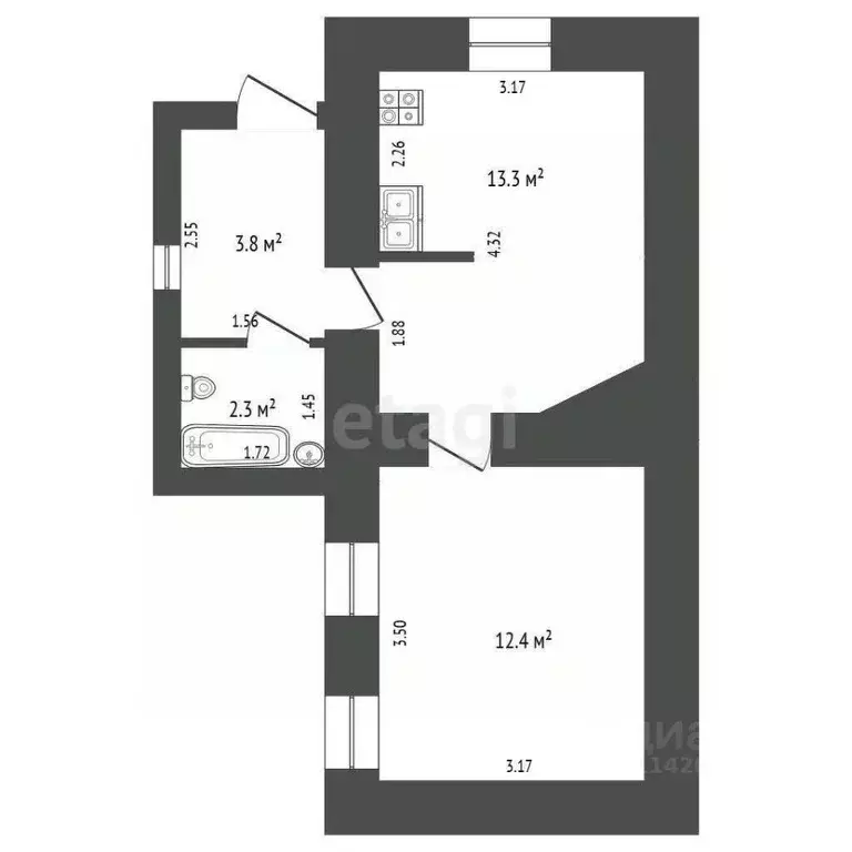 1-к кв. Воронежская область, Борисоглебск ул. Свободы, 219 (32.0 м) - Фото 1