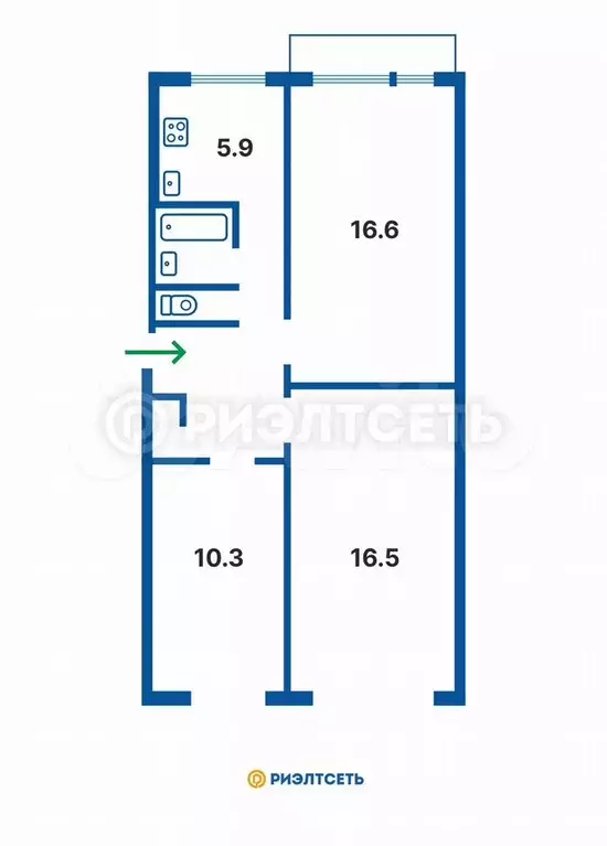 3-к. квартира, 61 м, 2/5 эт. - Фото 0