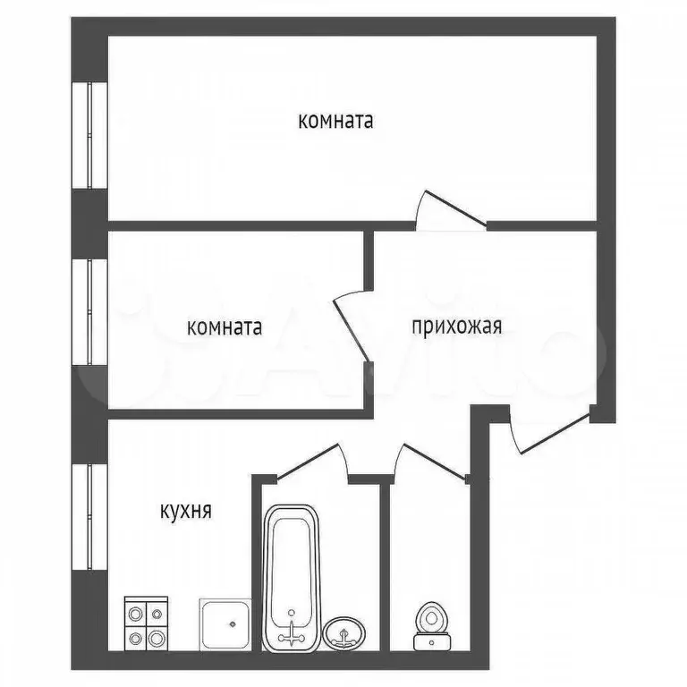 2-к. квартира, 42 м, 1/5 эт. - Фото 0