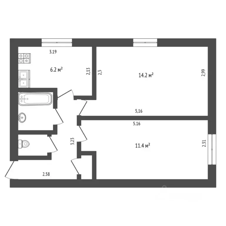 2-к кв. Тюменская область, Тюменский муниципальный округ, пос. ... - Фото 2