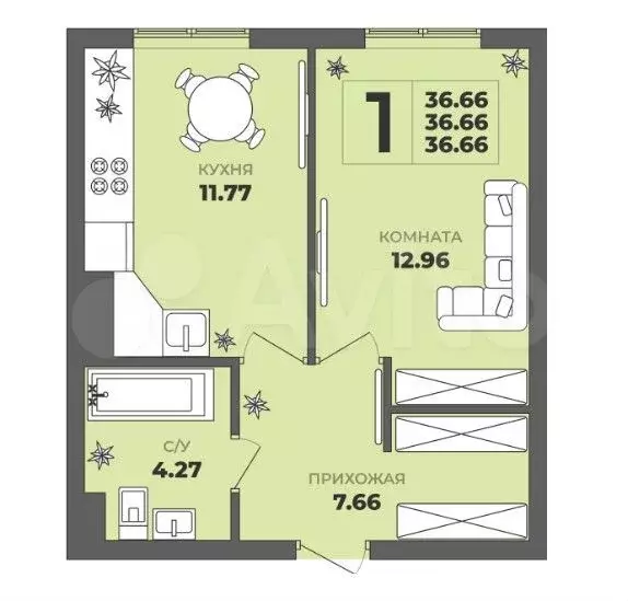 1-к. квартира, 36,7 м, 1/8 эт. - Фото 1