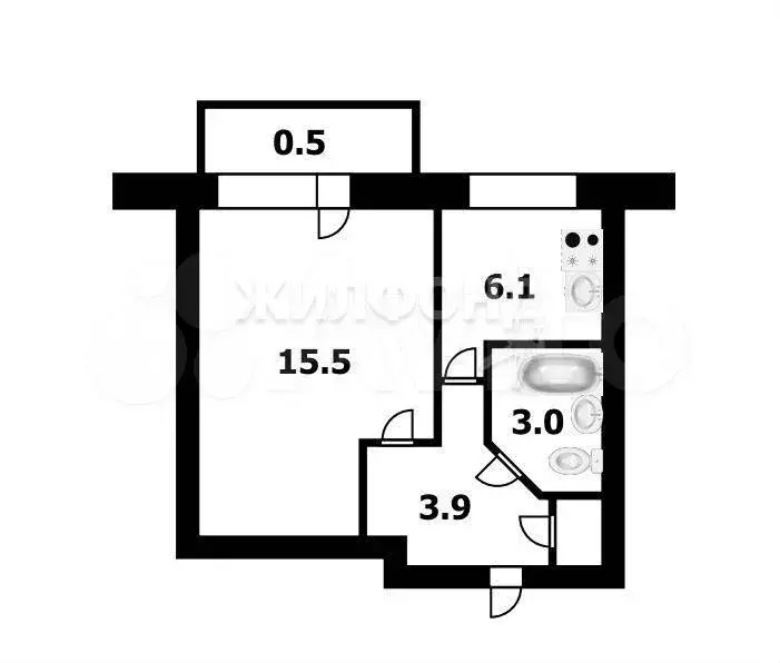 1-к. квартира, 28,9 м, 3/5 эт. - Фото 0