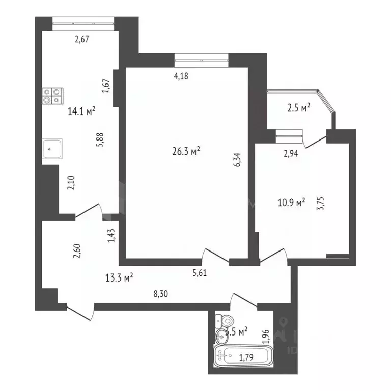 2-к кв. Тюменская область, Тюмень ул. Максима Горького, 68 (70.0 м) - Фото 1