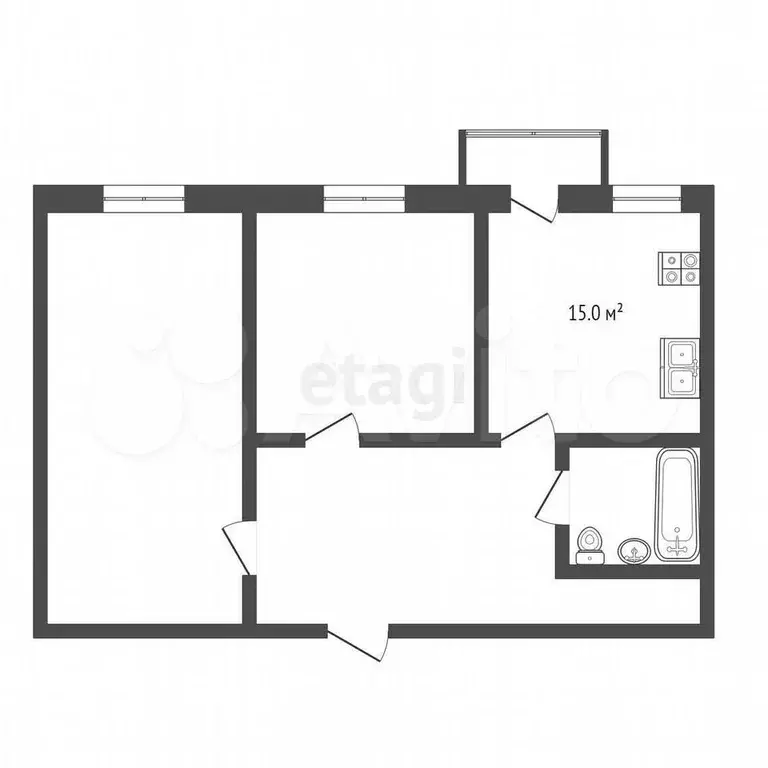 3-к. квартира, 51,8 м, 2/2 эт. - Фото 0