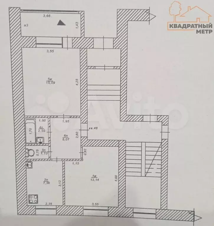 2-к. квартира, 44,3 м, 1/5 эт. - Фото 0
