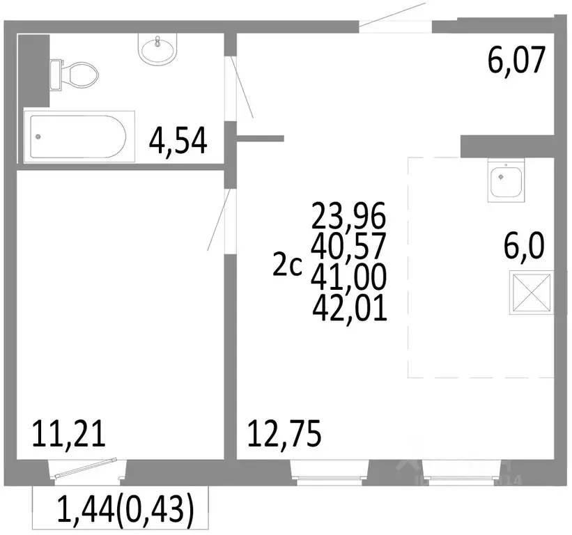 2-к кв. Челябинская область, Челябинск ул. Блюхера, 125В (41.0 м) - Фото 0