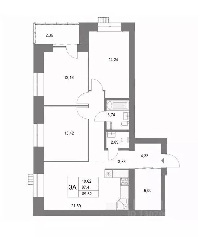 3-к кв. Татарстан, Казань ул. Анаса Тазетдинова, 8А (89.6 м) - Фото 2