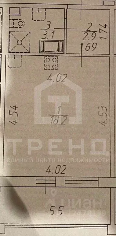 Студия Санкт-Петербург просп. Ветеранов, 183 (24.2 м) - Фото 2