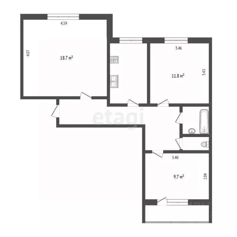 3-к кв. Ханты-Мансийский АО, Сургут Югорская ул., 1/1 (65.6 м) - Фото 1