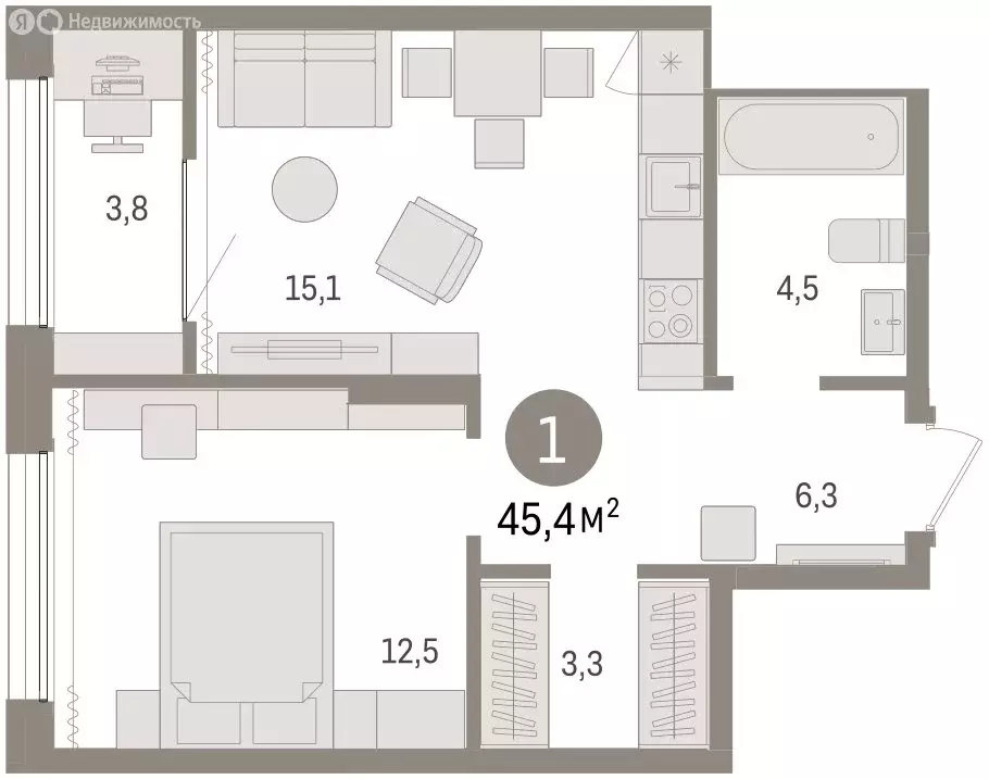 2-комнатная квартира: Тюмень, Краснооктябрьская улица, 4 (45.5 м) - Фото 2