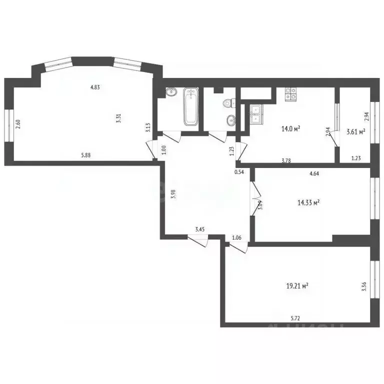 3-к кв. Белгородская область, Белгород Кирпичная ул., 65с2 (85.0 м) - Фото 1
