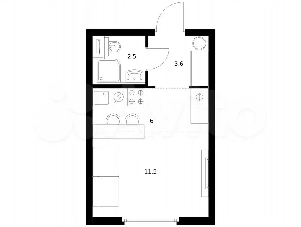 Квартира-студия, 23,6 м, 9/25 эт. - Фото 0