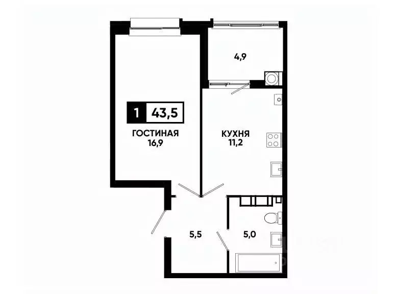 1-к кв. Ставропольский край, Ставрополь ул. Андрея Голуба, 14к3 (43.5 ... - Фото 0
