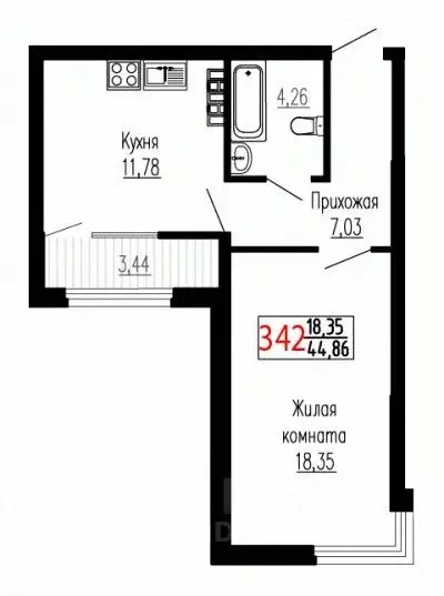 1-к кв. Свердловская область, Екатеринбург ул. Лыжников, 3 (44.6 м) - Фото 1