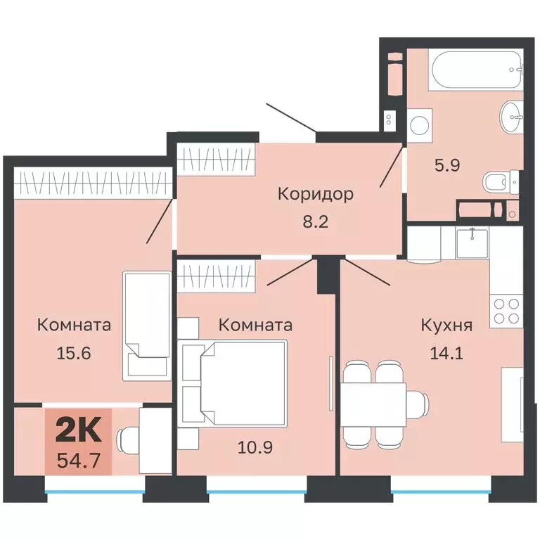 2-комнатная квартира: Пермь, Парковый проспект, 24 (54.7 м) - Фото 0