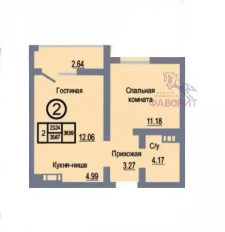 Квартира, 2 комнаты, 36.29 м - Фото 1