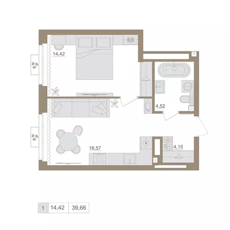 1-к кв. Башкортостан, Уфа бул. Яркий (39.66 м) - Фото 1