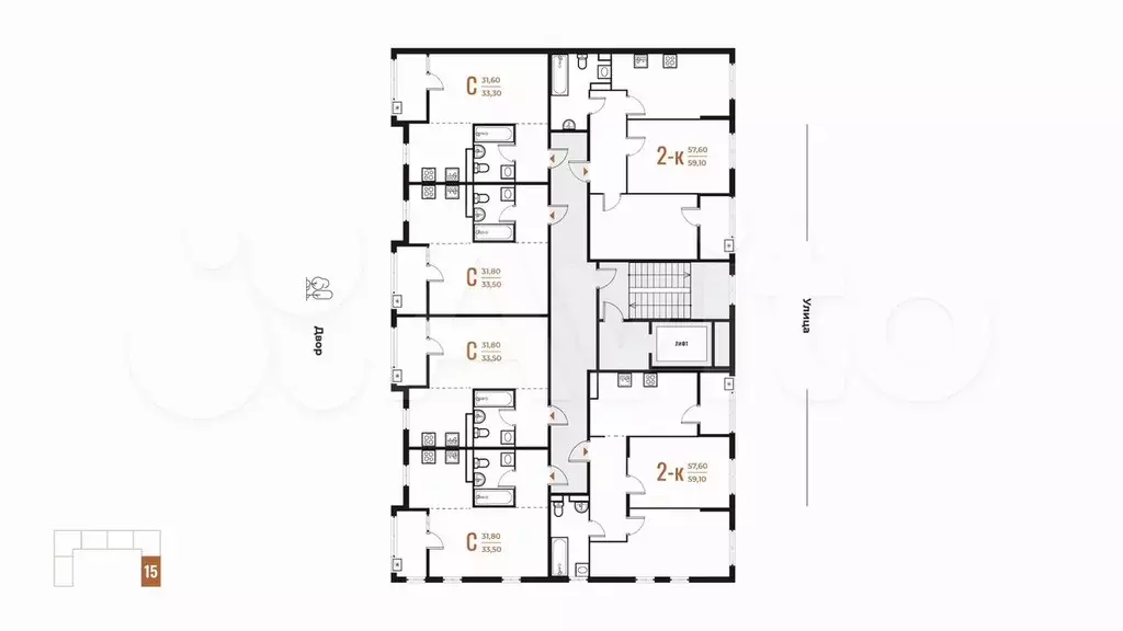 2-к. квартира, 59,1 м, 5/7 эт. - Фото 1