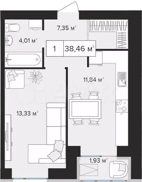 1-к. квартира, 38,5 м, 3/10 эт. - Фото 0