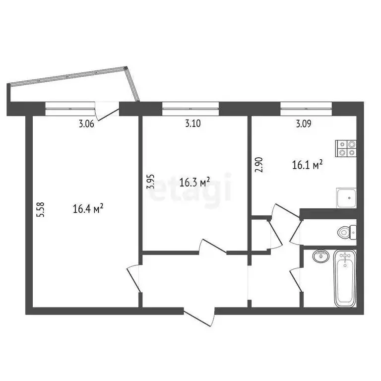 2-комнатная квартира: Орёл, Ягодный переулок, 6 (50.2 м) - Фото 0