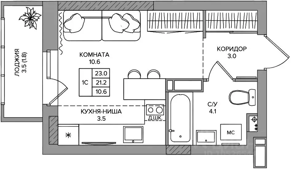 Студия Пермский край, д. Кондратово ул. Водопроводная, 5 (23.0 м) - Фото 0