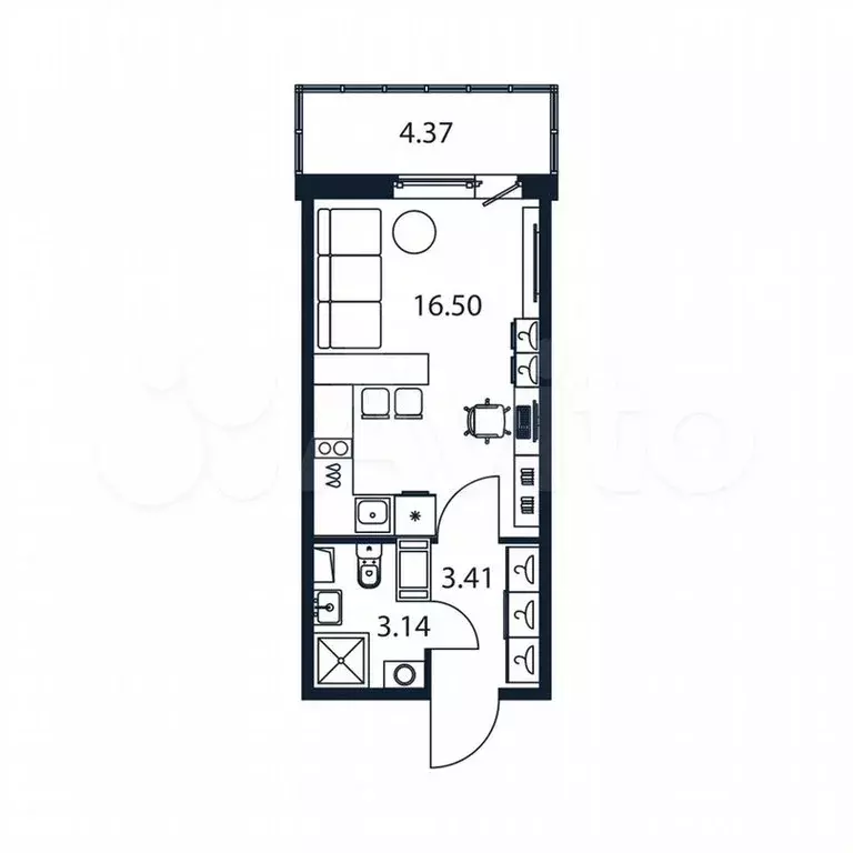 Квартира-студия, 24,4м, 8/12эт. - Фото 0