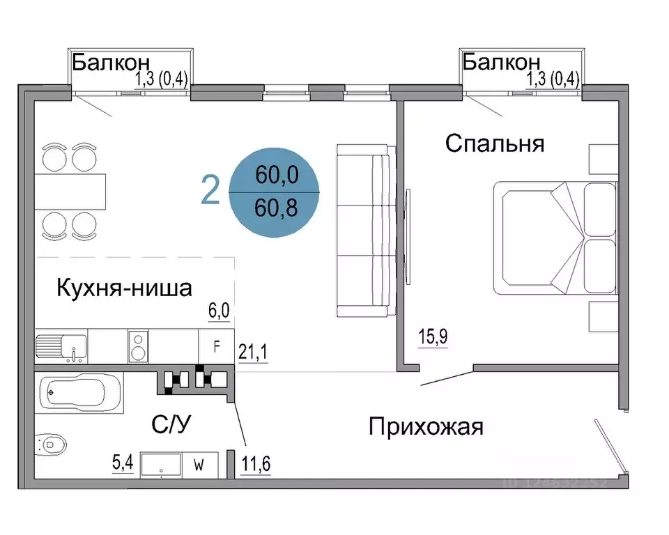 2-к кв. Крым, Керчь Белый город жилой комплекс (60.8 м) - Фото 0
