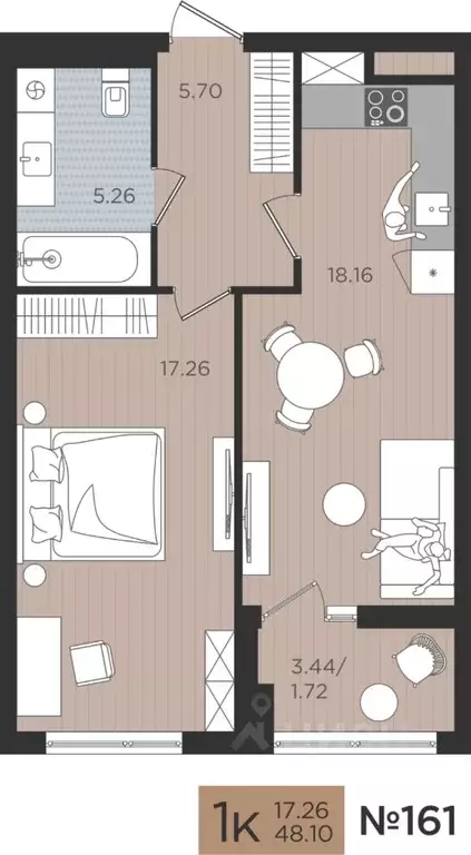 1-к кв. Калининградская область, Калининград Мой Город жилой комплекс ... - Фото 1