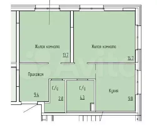 2-к. квартира, 55,9 м, 8/8 эт. - Фото 0