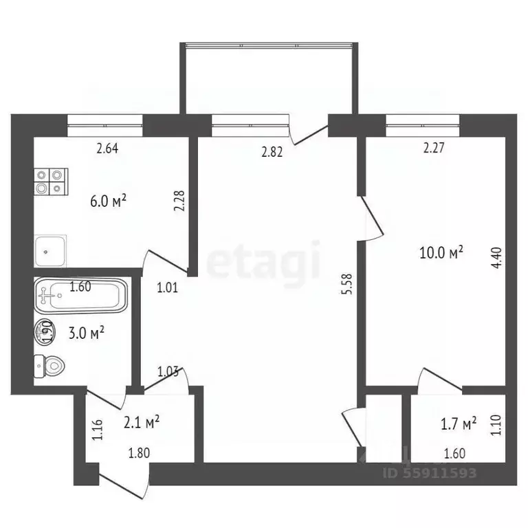 2-к кв. Чувашия, Чебоксары Гражданская ул., 60 (43.0 м) - Фото 2