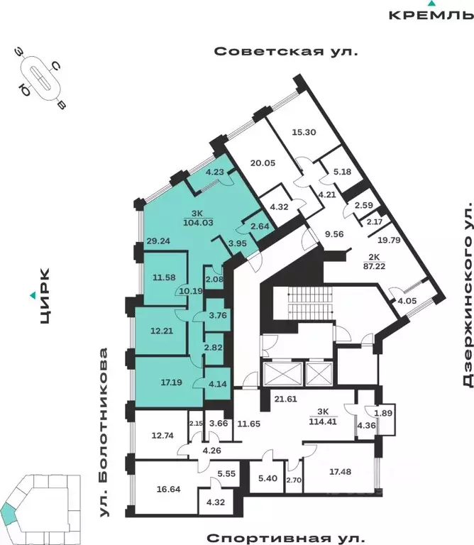 3-к кв. Тульская область, Тула ул. Болотникова, 4 (104.03 м) - Фото 2